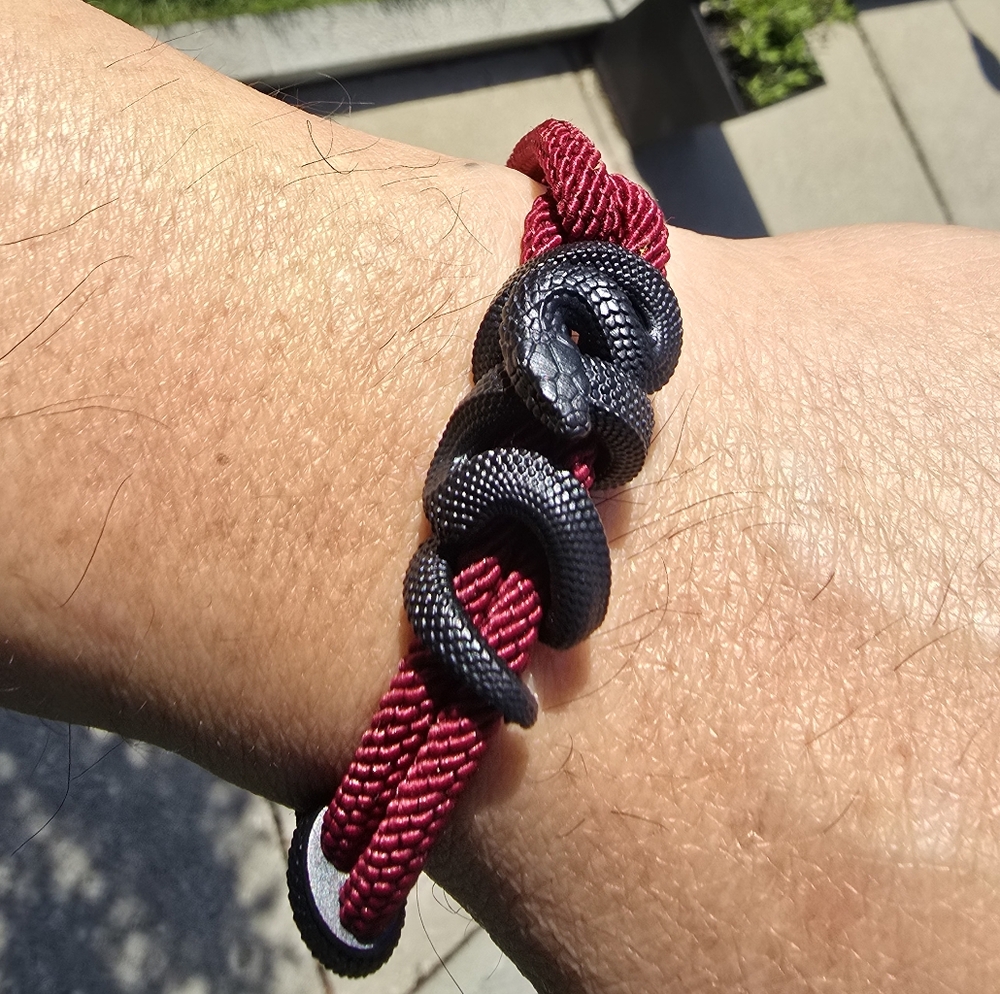 Elegant Black Mamba Snake and Red Velvet Milan Cord Bracelet